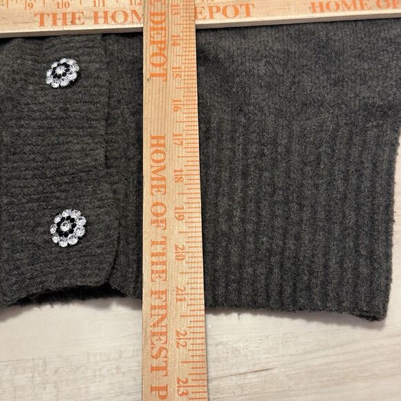 H&M Rhinestone Button Cardigan Boxy V neck Sweater Brown Gray Small Medium - Picture 6 of 7